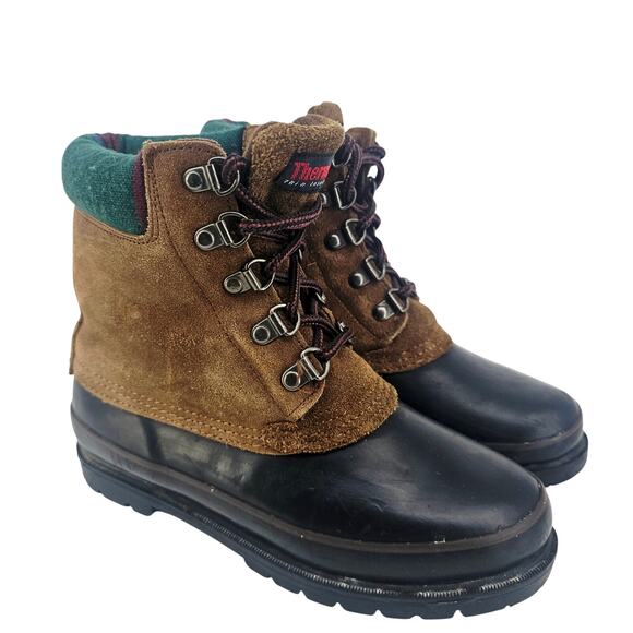 Northwest Territory ThermoLite Leather Suede Duck Boot Black Tan Rubber Womens 5 - Picture 1 of 11